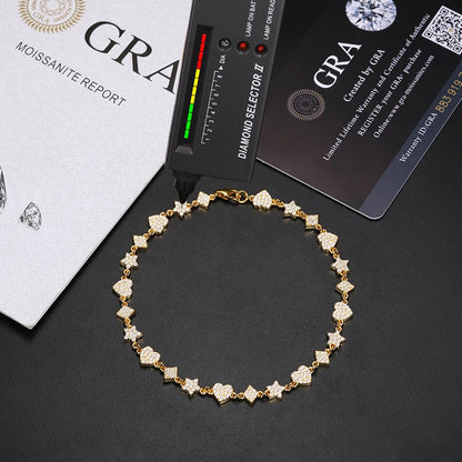 S925 Moissanite Heart-Star Link Diamond Bracelet - 6mm