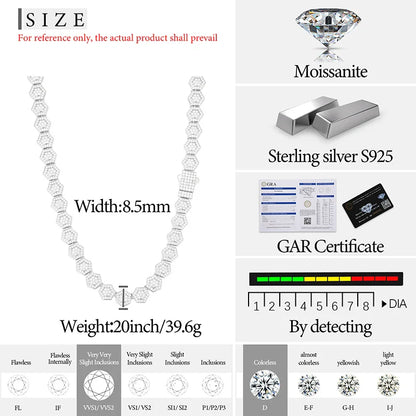 S925 Moissanite Geometric Hexagon Link Chain Bracelet