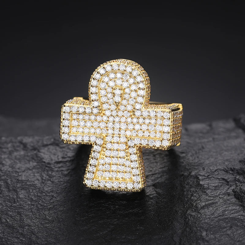 S925 Moissanite Gothic Cross Pave Diamond Ring