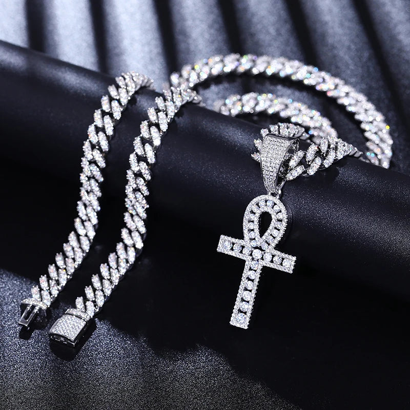 S925 Moissanite Tennis Ankh Cross Pendant