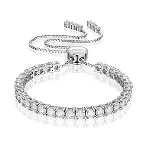 2/3mm S925 Moissanite Adjustable Tennis Bracelet - White Gold