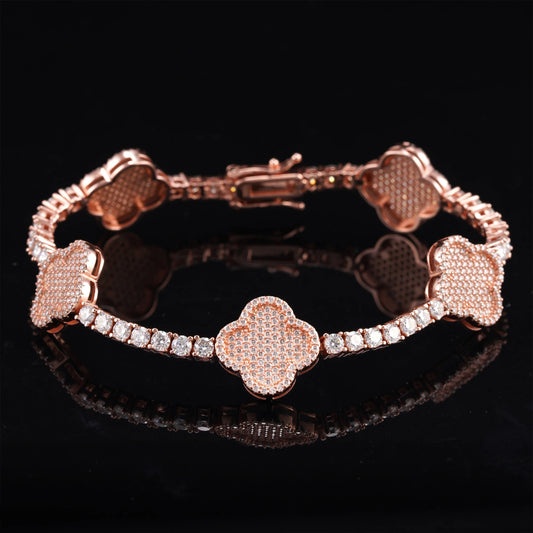 3MM Moissanite Tennis Clover Link Bracelet