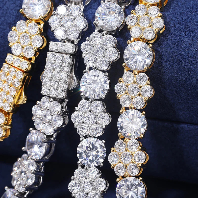 S925 Moissanite Flower Round Cut Diamond Bracelet