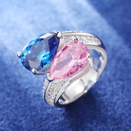 S925 Moissanite Pink & Blue Gem Ring