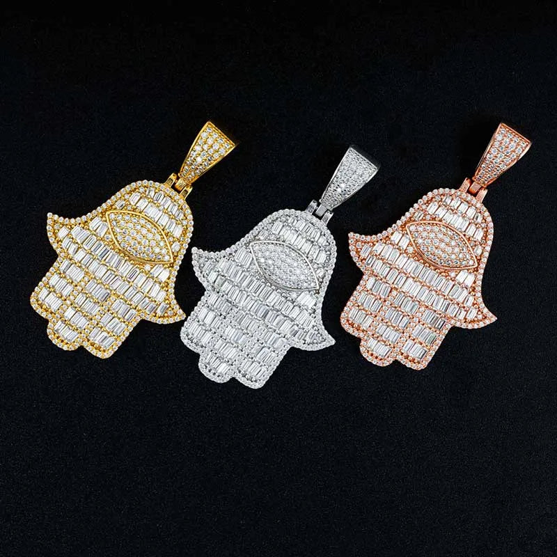Baguette Moissanite Hamsa Diamond Pendant