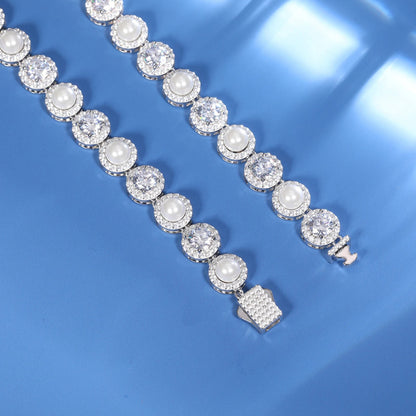 9mm S925 Green Moissanite Pearl Chain
