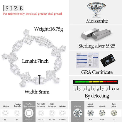 S925 Moissanite D-Link Cross Bracelet