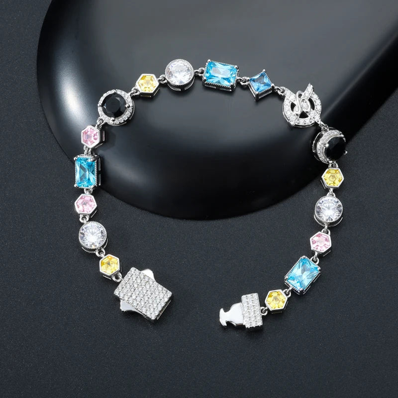 S925 Moissanite Colored Gemstone Tennis Bracelet - 12mm