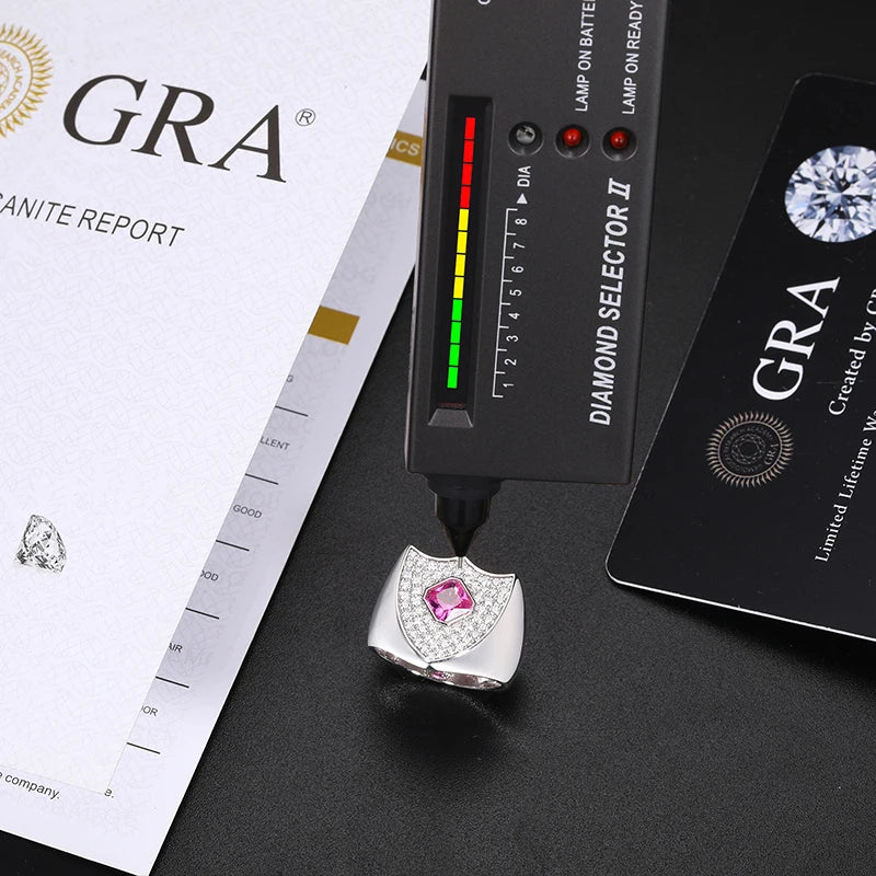 S925 MOISSANITE PINK DIAMOND SHIELD RING