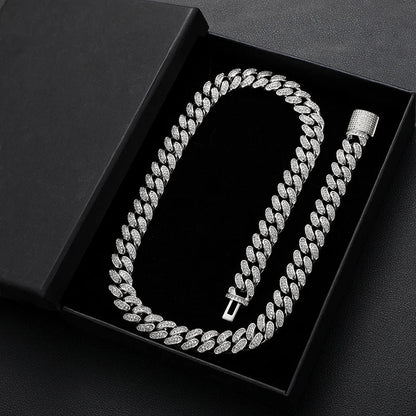 S925 Moissanite Diamond Cuban Link Necklace/Bracelet - 12mm