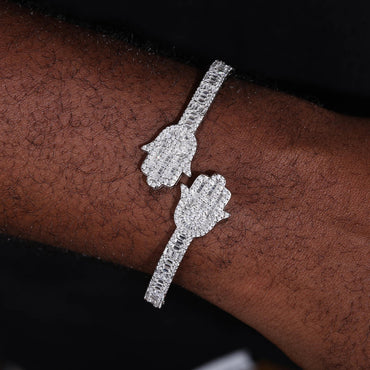 S925 Moissanite Baguette Hamsa Bangle