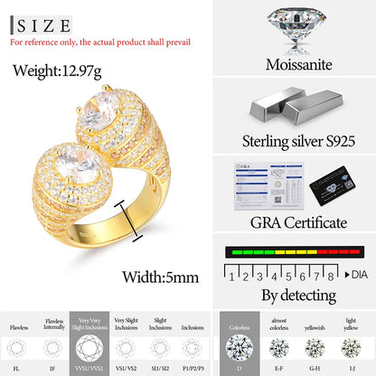 S925 Moissanite Double Halo Moissanite Bypass Ring