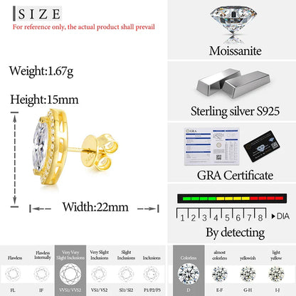S925 Moissanite Marquise Diamond Earrings