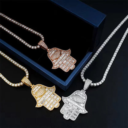 Baguette Moissanite Hamsa Diamond Pendant