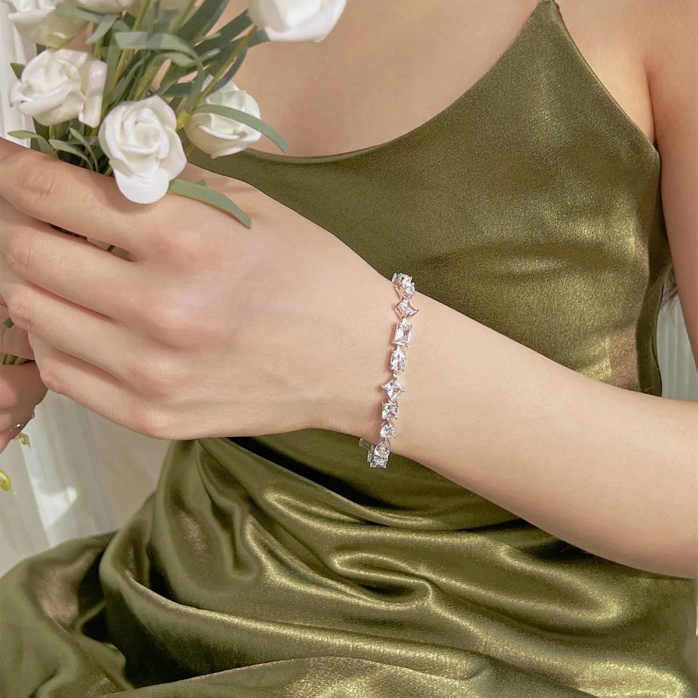 Women's S925 Moissanite Mixed Shape Gemstone Baguette Diamond Bracelet