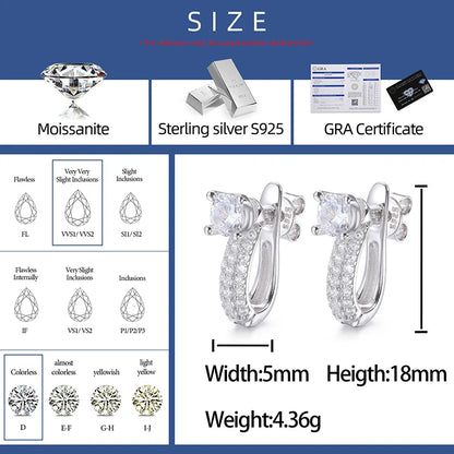 S925 Moissanite Pave Hoop Stud Earrings – White Gold