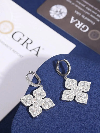White Gold Moissanite Clover Earrings