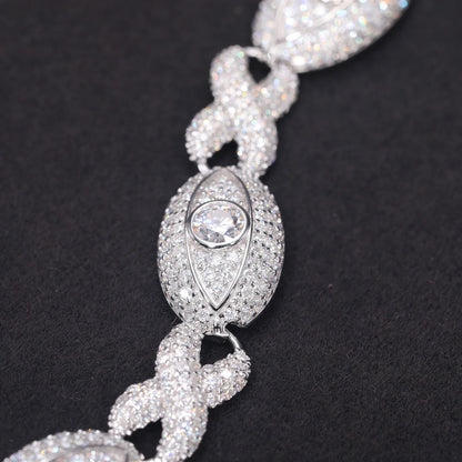 S925 Moissanite Infinity Cross Cuban Devil Eye Diamond Link Bracelet - Gold/White Gold