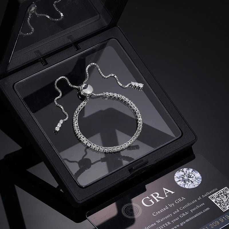 2/3mm S925 Moissanite Adjustable Tennis Bracelet - White Gold