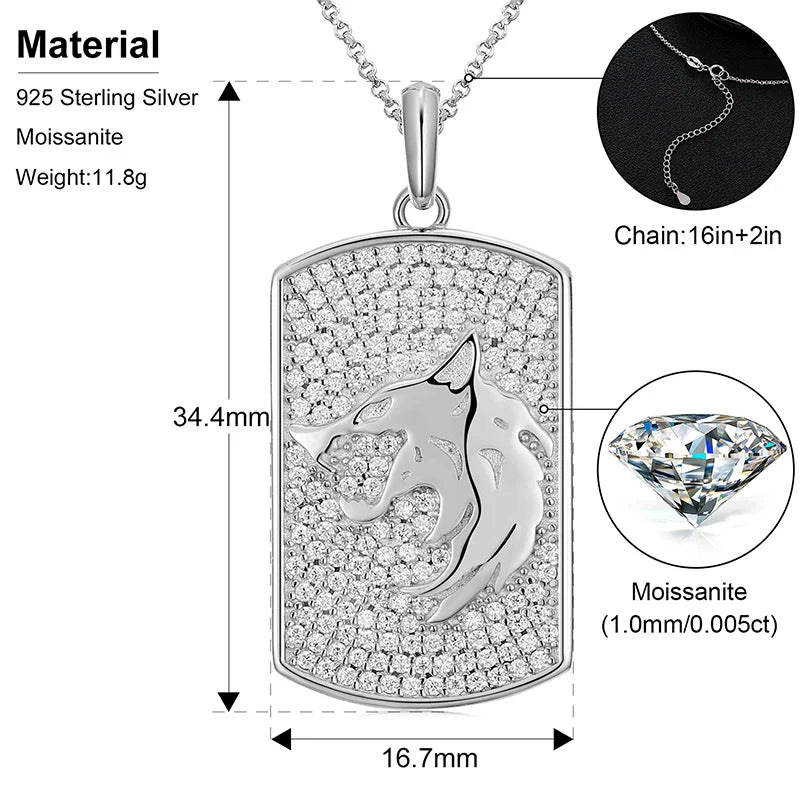 Wolf Head Moissanite Tag Pendant