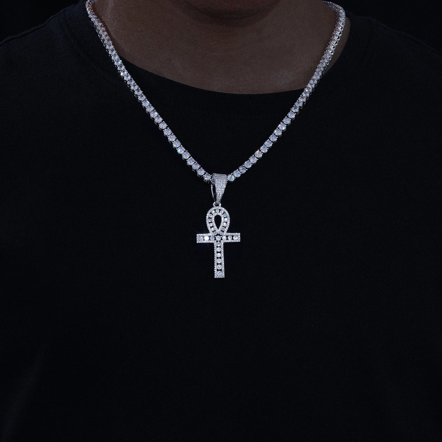 S925 Moissanite Tennis Ankh Cross Pendant