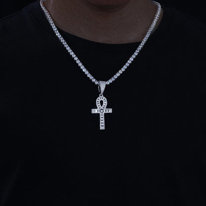 S925 Moissanite Tennis Ankh Cross Pendant