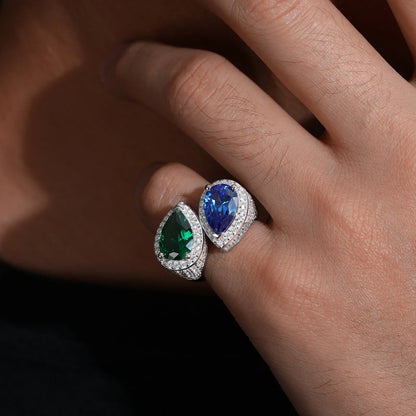 S925 Moissanite Blue & Green Gem Ring