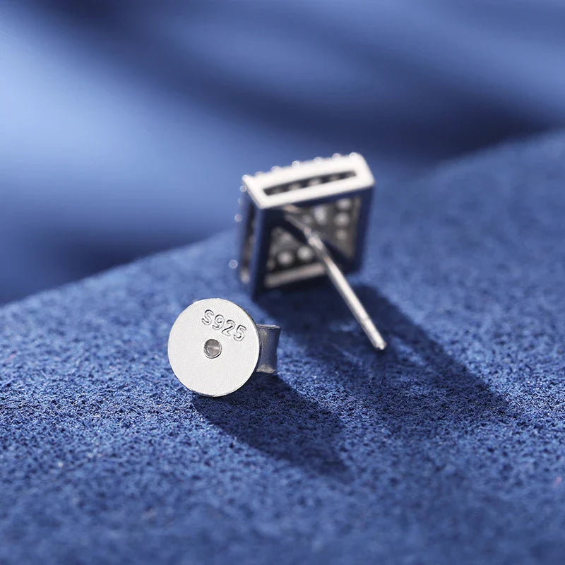 Moissanite Lucky Clover Square Halo Stud Earrings
