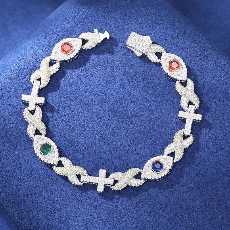 S925 Moissanite Infinity Cross Eye Link Bracelet