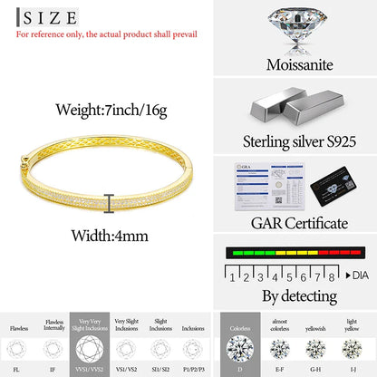 4mm S925 3 Row Moissanite Cuff Bracelet