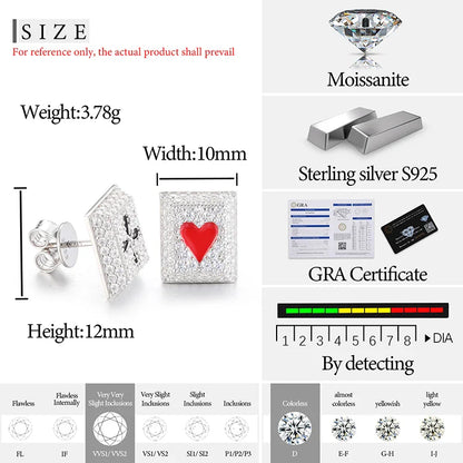 S925 Moissanite Poker Studs Earrings