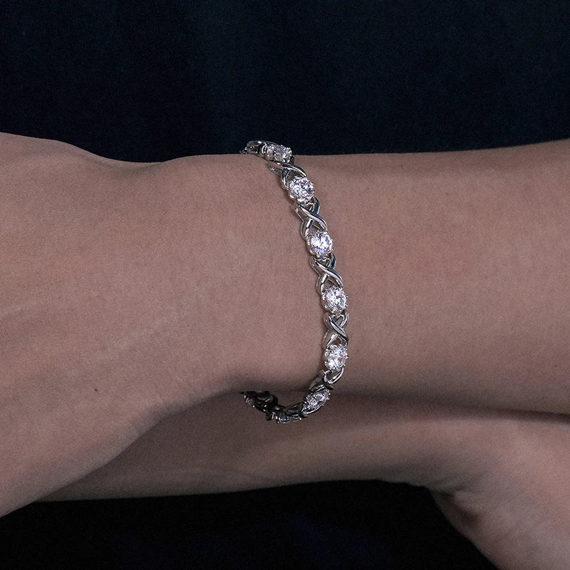 3-8mm S925 Moissanite Diamond Stationed Infinity Link Bracelet - Silver