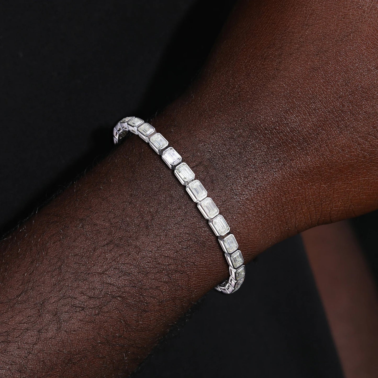 S925 Moissanite Baguette Rectangular Octagon Shape Bracelet - White Gold (5mm)