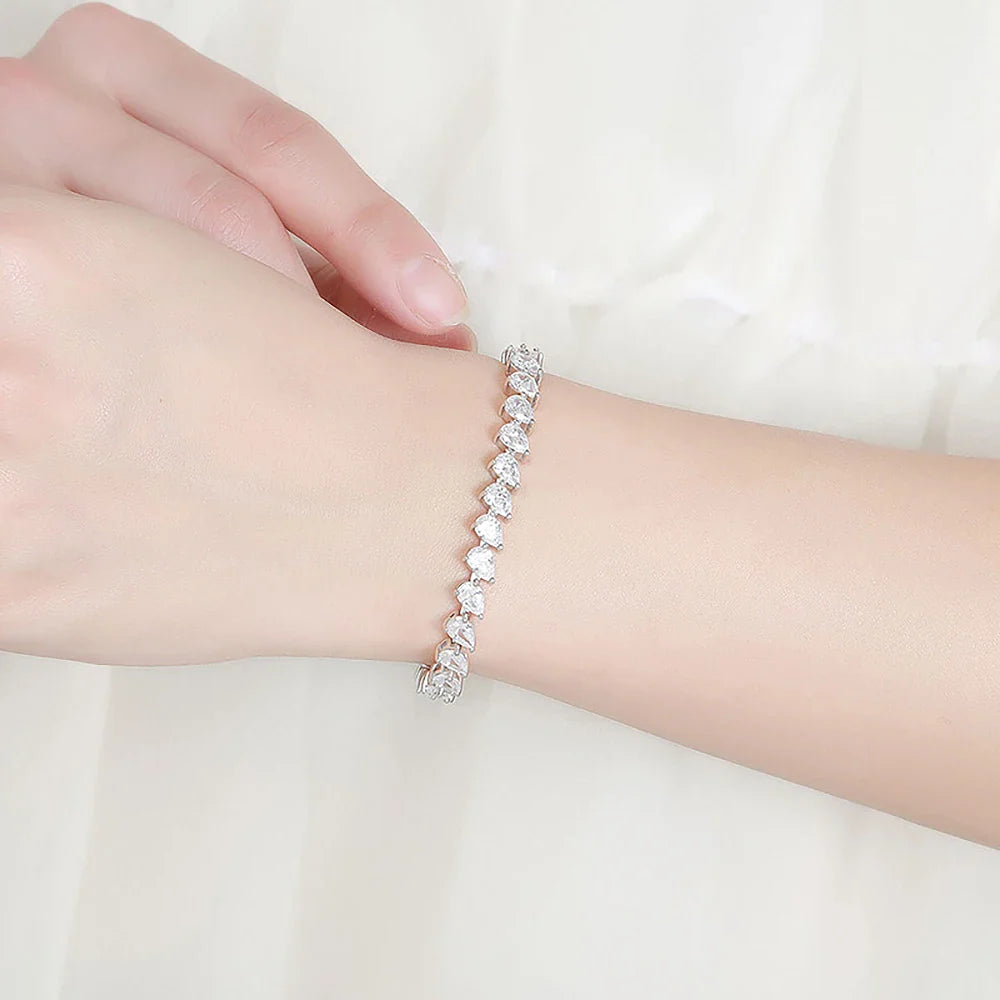 S925 Moissanite Pear Cut Diamond Tennis Bracelet