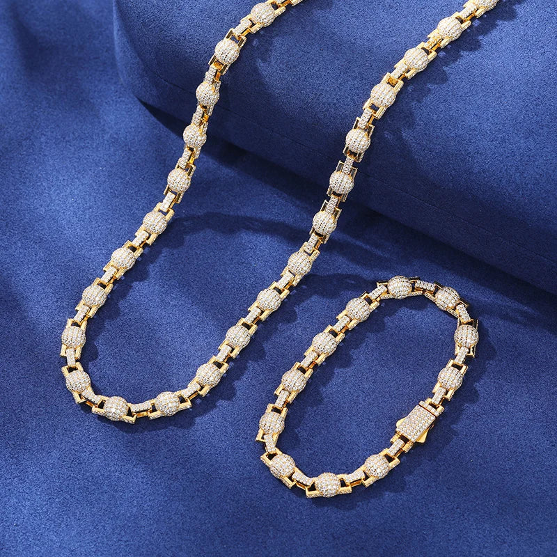 S925 Iced Moissanite Beaded Ball Link Bracelet or Necklace - 7mm