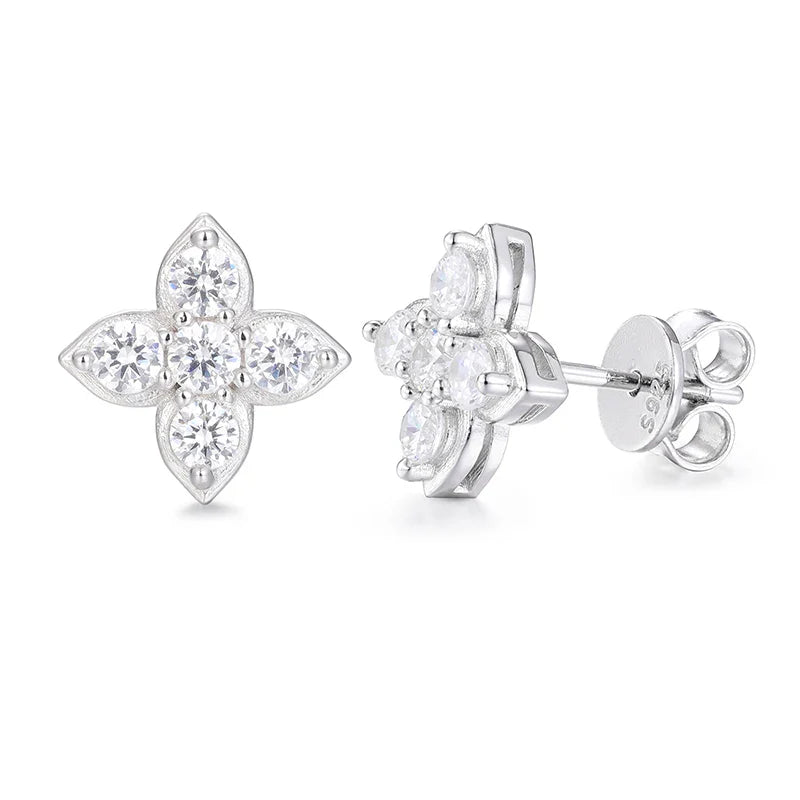 S925 Moissanite Floral Stud Earrings