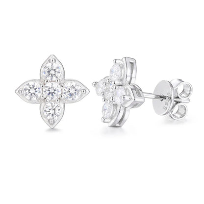 S925 Moissanite Floral Stud Earrings