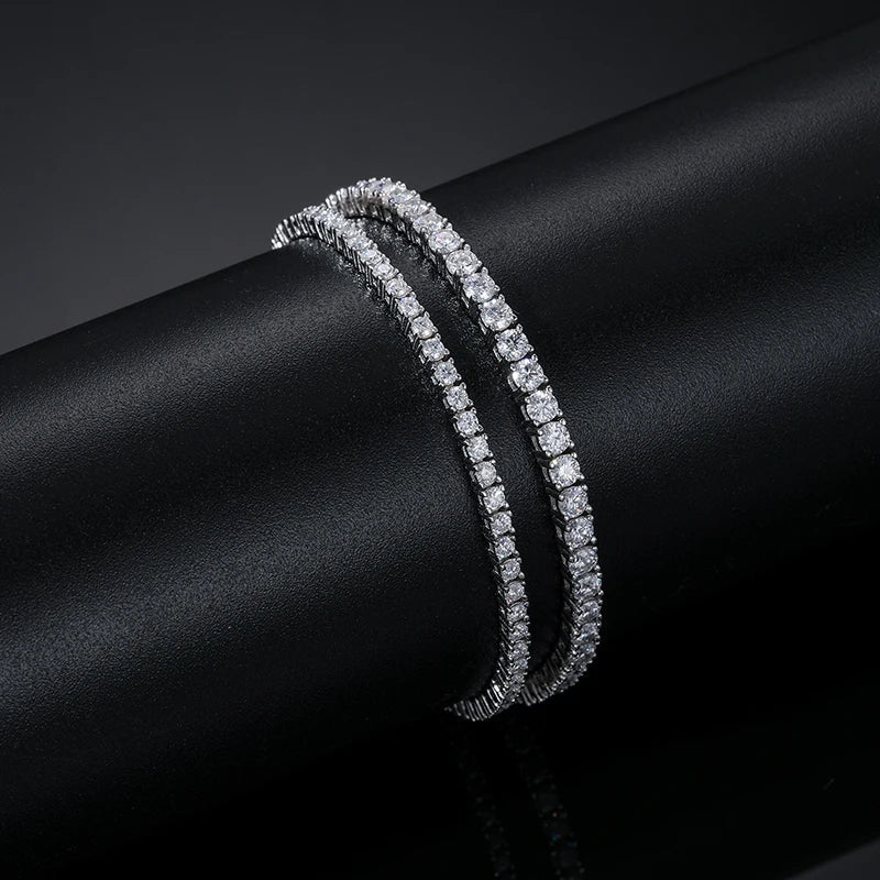 2/3mm S925 Moissanite Adjustable Tennis Bracelet - White Gold