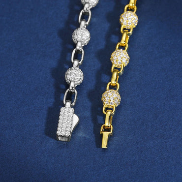 5MM VVS1 Moissanite Iced Ball Box Link Bracelet - Gold/White Gold