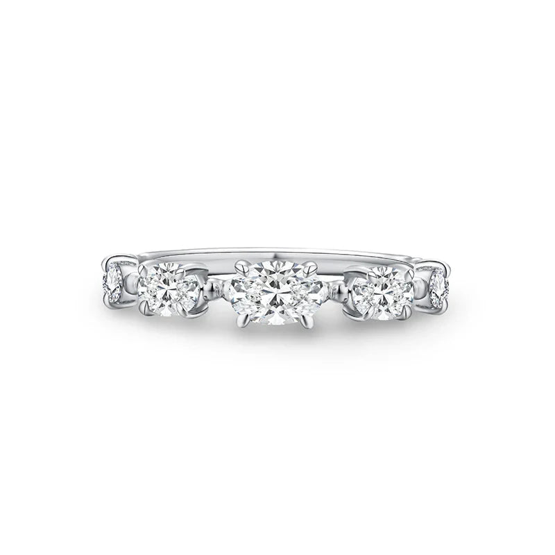 Single Shared Prong Oval Cut Moissanite Band