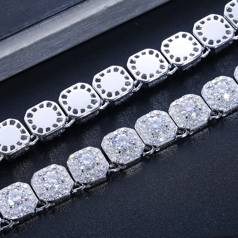 S925 Moissanite White Gold Clustered Tennis Necklace - 10mm