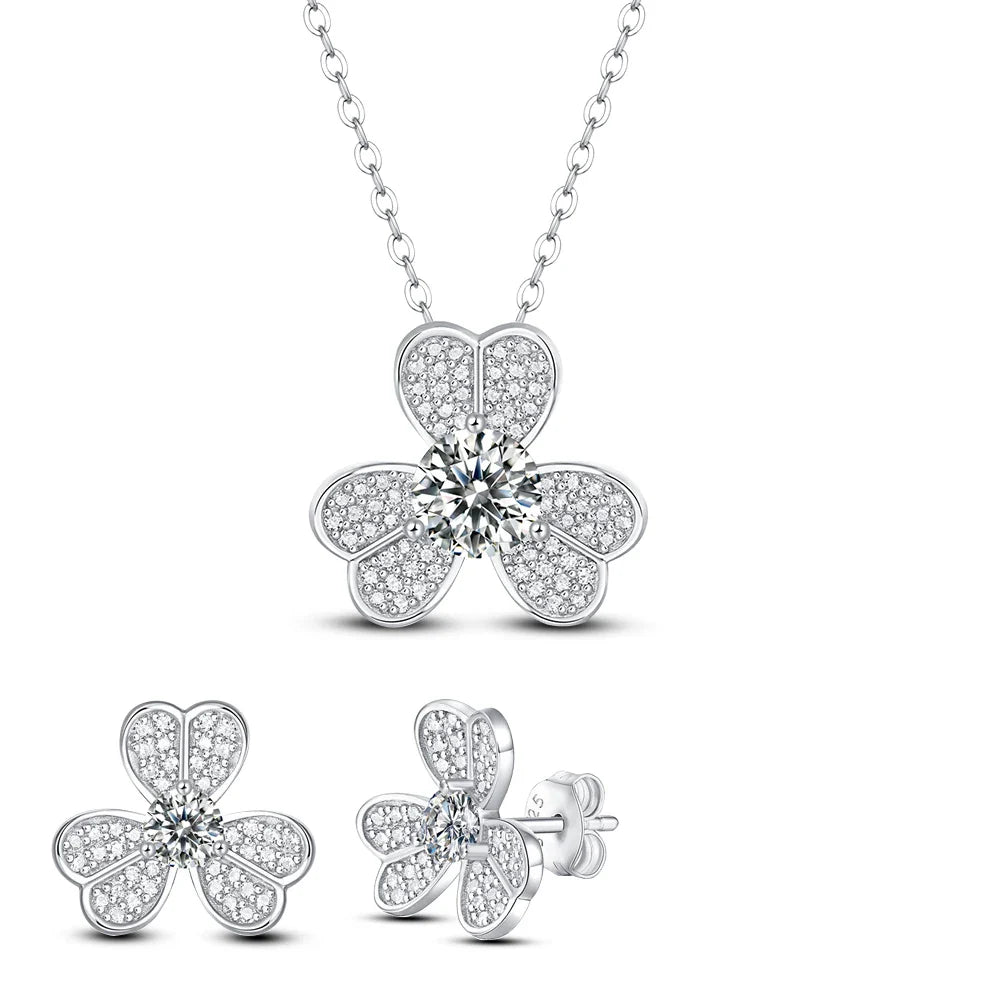 Women's S925 Fully Moissanite Original Flower Earrings & Necklace Set