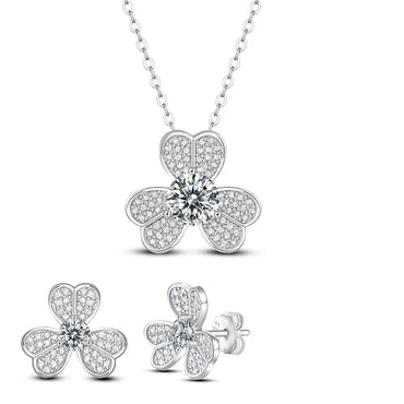 Women's S925 Fully Moissanite Original Flower Earrings & Necklace Set