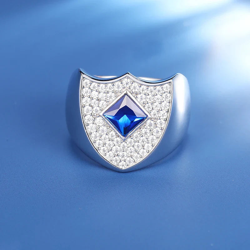 S925 Moissanite Blue Shield Ring