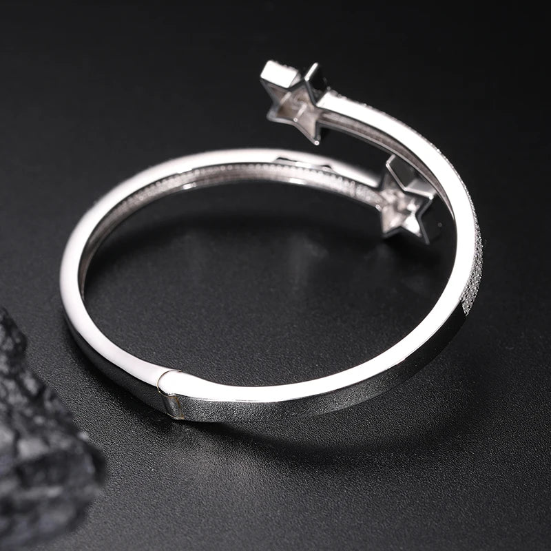 S925 Moissanite Paved Star Baguette Bangle
