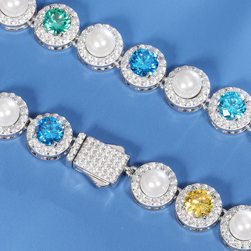 S925 Multi-Color Moissanite Pearl Chain
