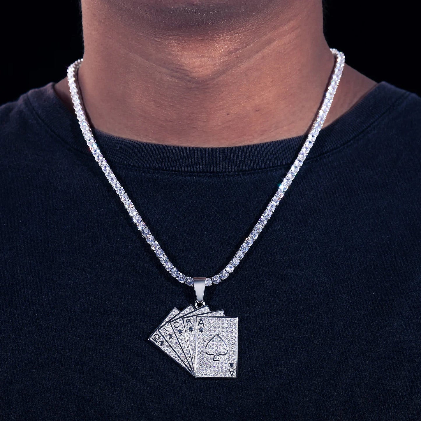 Silver 925 Moissanite Poker Lucky Ace Of Spades Pendant Necklace