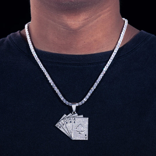 Silver 925 Moissanite Poker Lucky Ace Of Spades Pendant Necklace