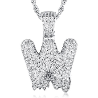 925 Sterling Silver Moissanite Bubbler Micro Paved A-Z Letter Pendant