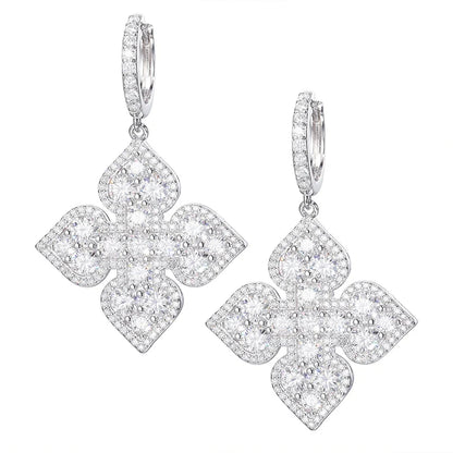 White Gold Moissanite Clover Earrings